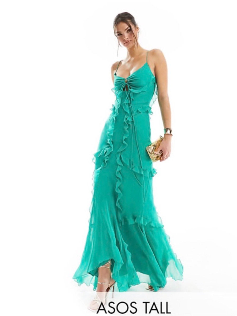 ASOS Teal Ruffle-Trim Maxi Dress never worn